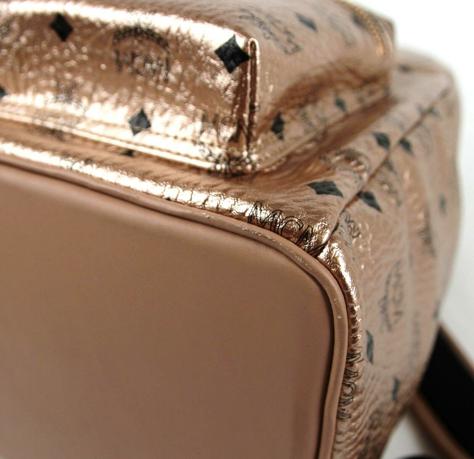 MCM Champagne Gold Coated Canvas Medium Backpack