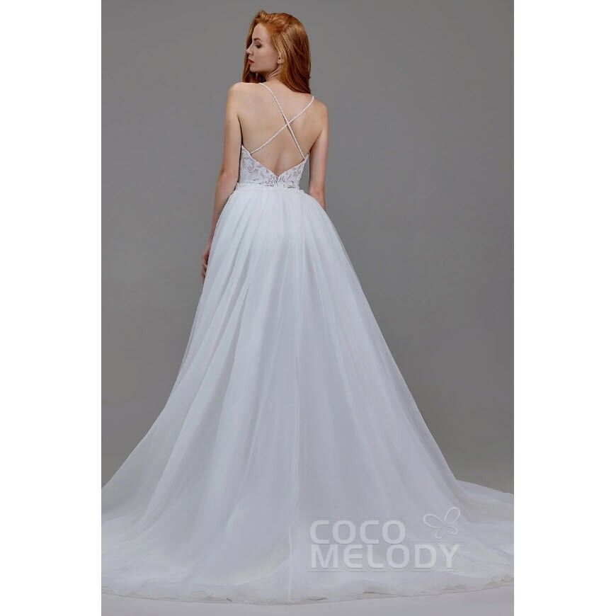 NEW Cocomelody Linda Mermaid Court Train Sequined Lace Wedding Dress Sz 14