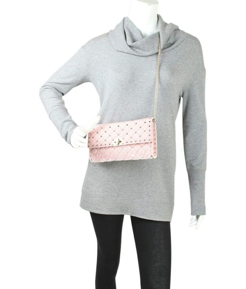 Valentino Rockstud Spike Velvet Pink Quilted Shoulder Bag