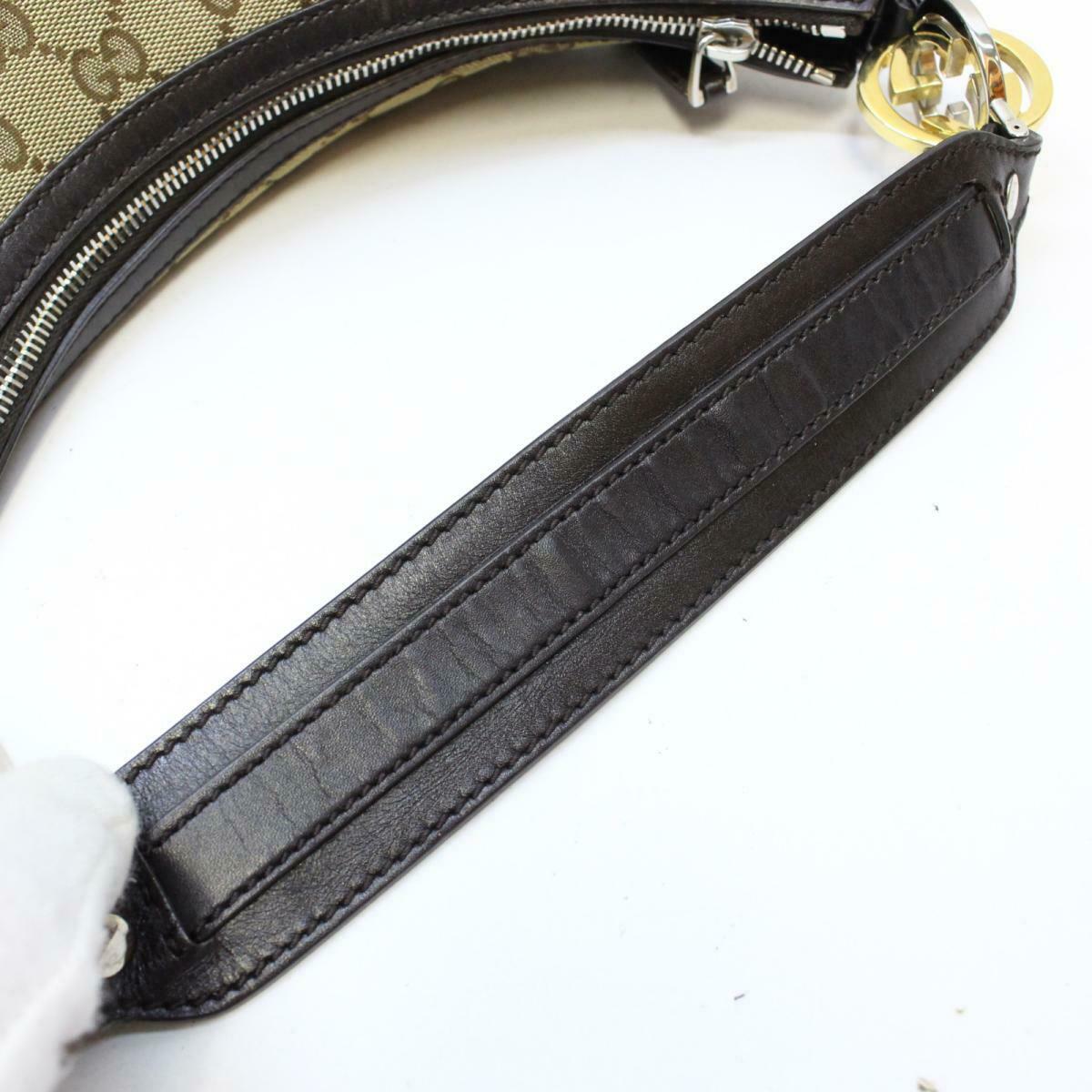 GUCCI One shoulder bag 232962 Leather GG canvas Beige Brown Dark brown