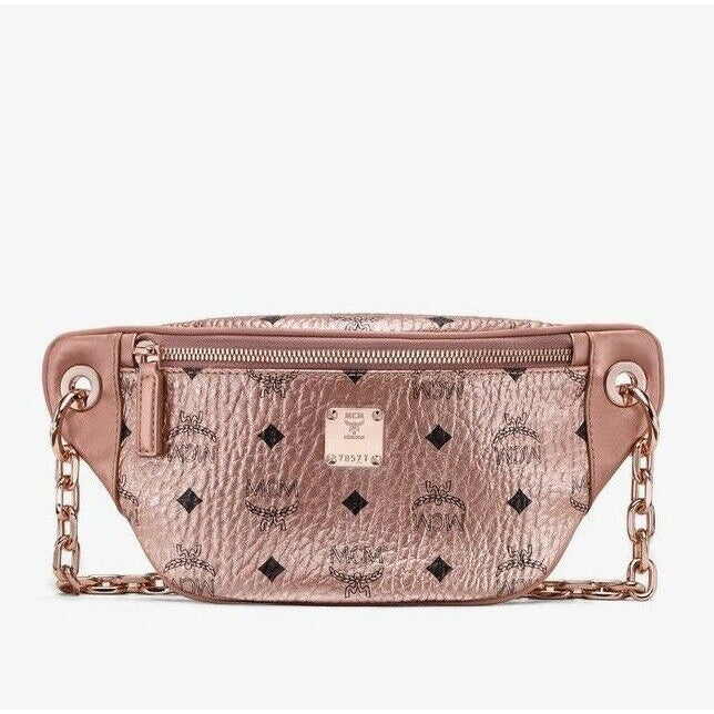 MCM Essential Rose Gold Visetos Mini Crossbody Chain Bag