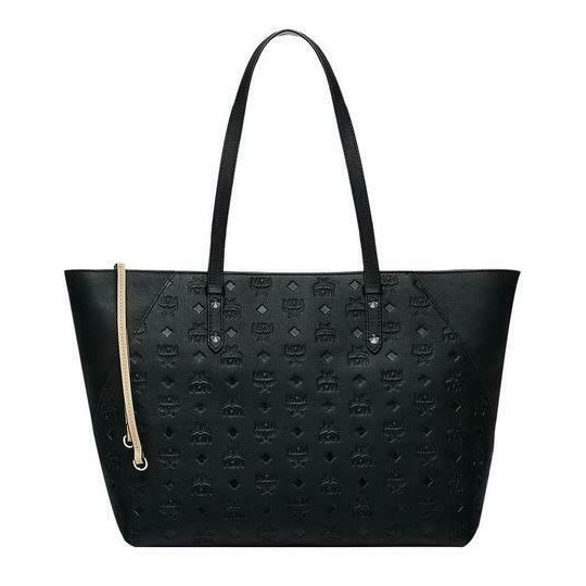MCM Klara Medium Monogram Shopper Black Leather Tote