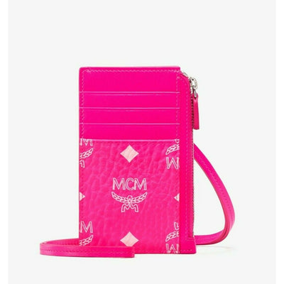 MCM Lanyard Card Holder in Visetos Coated Canvas Neon Pink