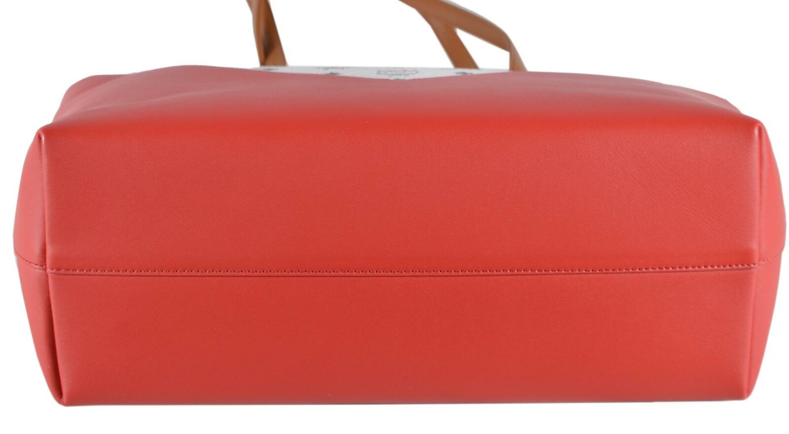 MCM Cognac Red Chevron Colorblock Visetos Medium ANYA Zip Purse Tote