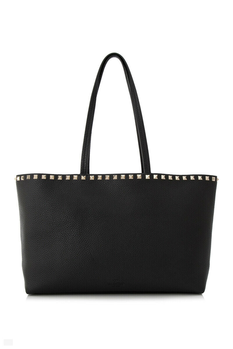 VALENTINO Grained Calfskin Rockstud Tote Black