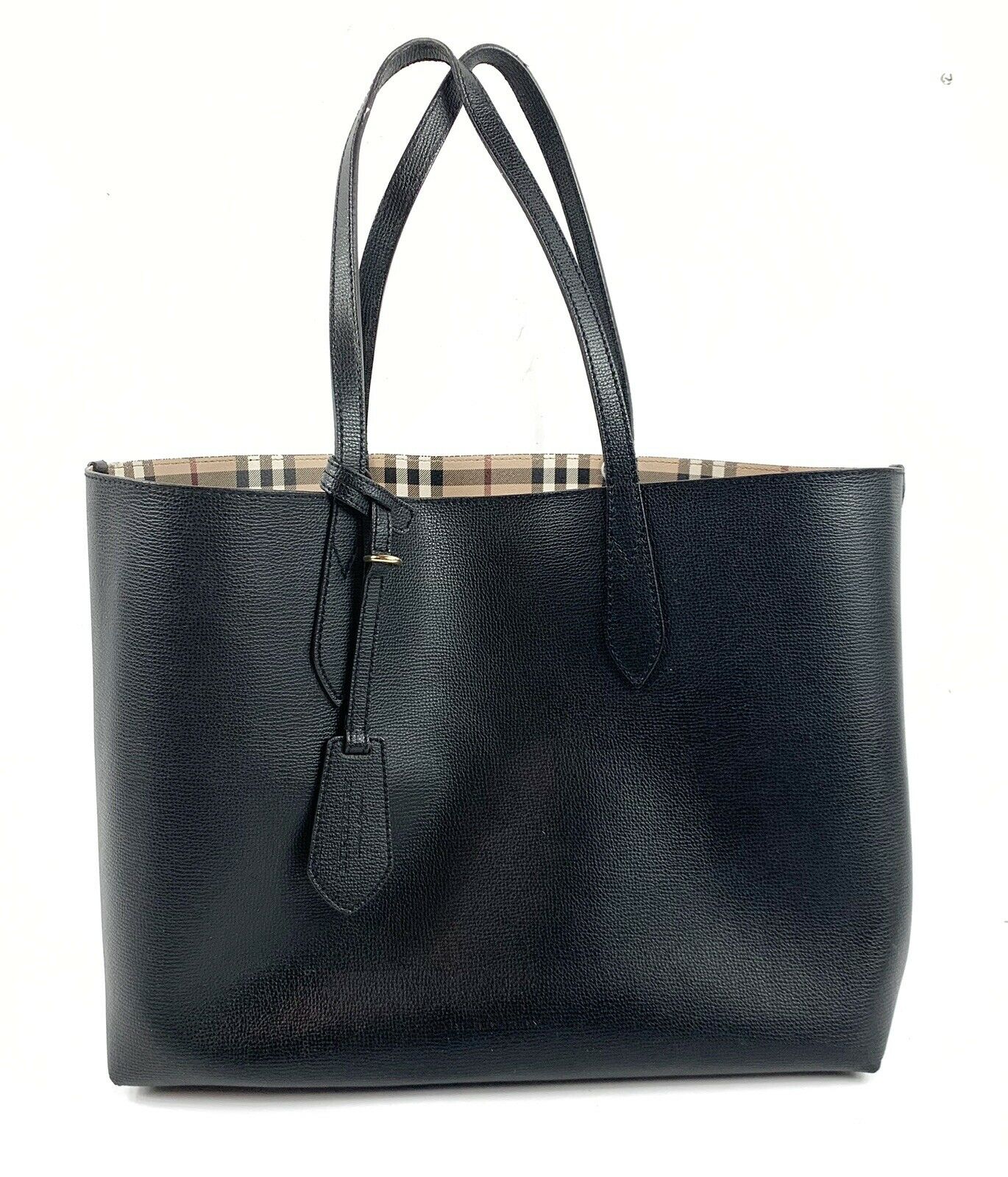 Burberry Medium Lavenby Black Haymarket Check Reversible Tote