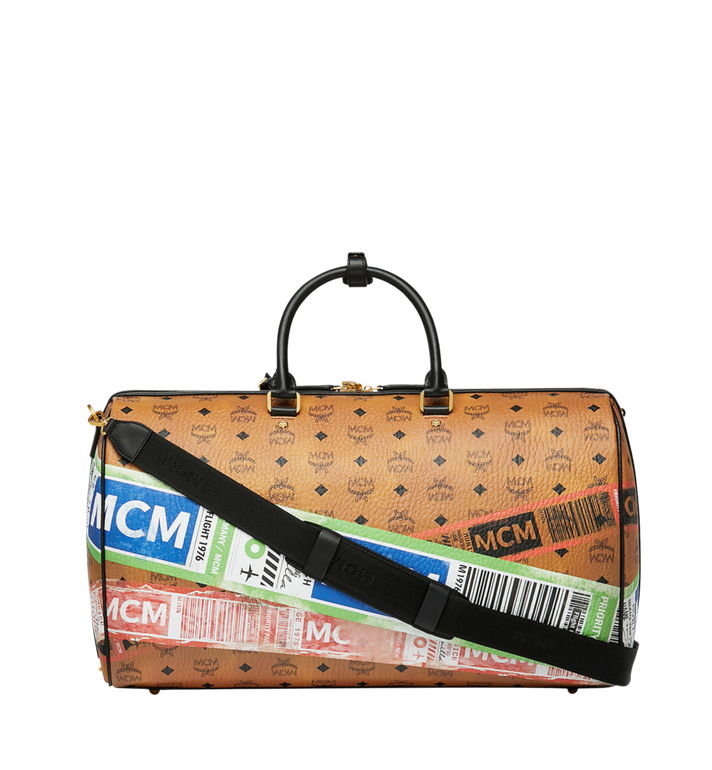 MCM Unisex Brown Cognac Visetos Flight Travel Boston Bag Duffle
