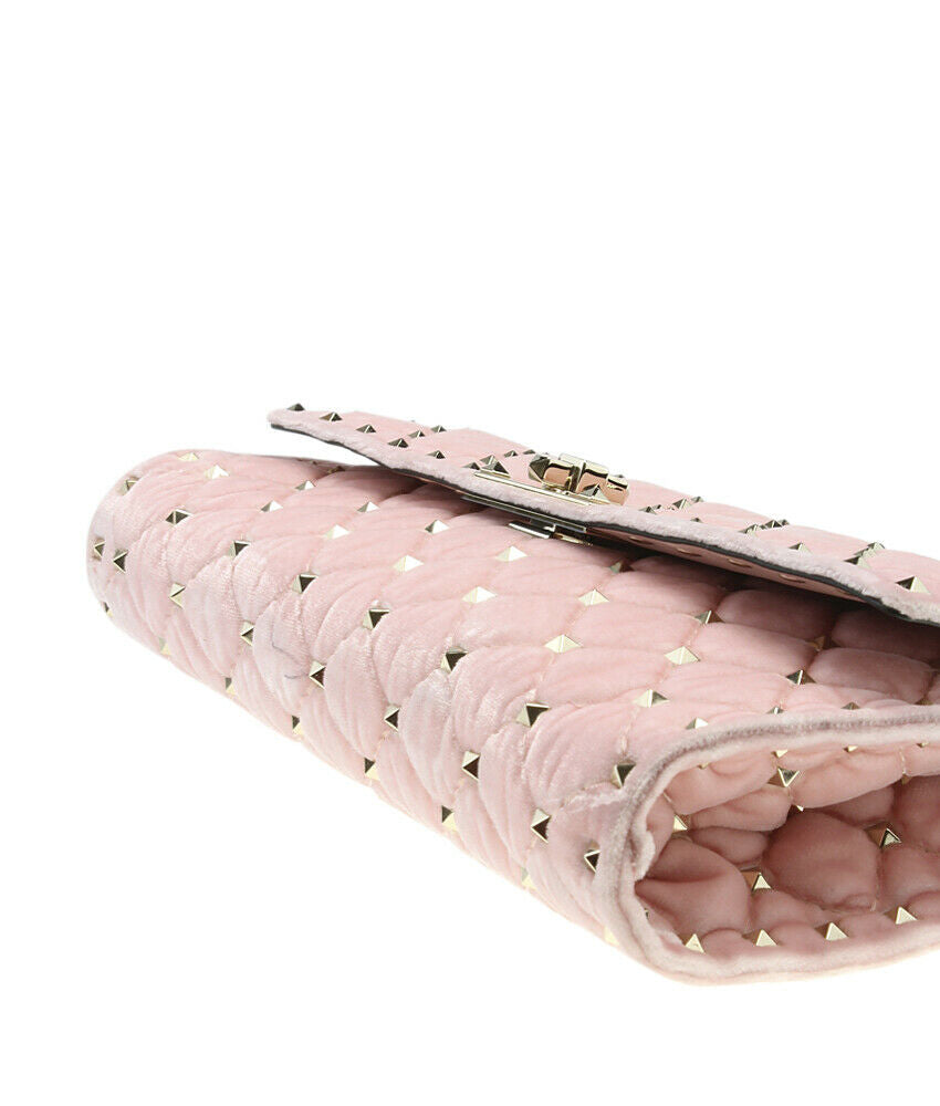 Valentino Rockstud Spike Velvet Pink Quilted Shoulder Bag