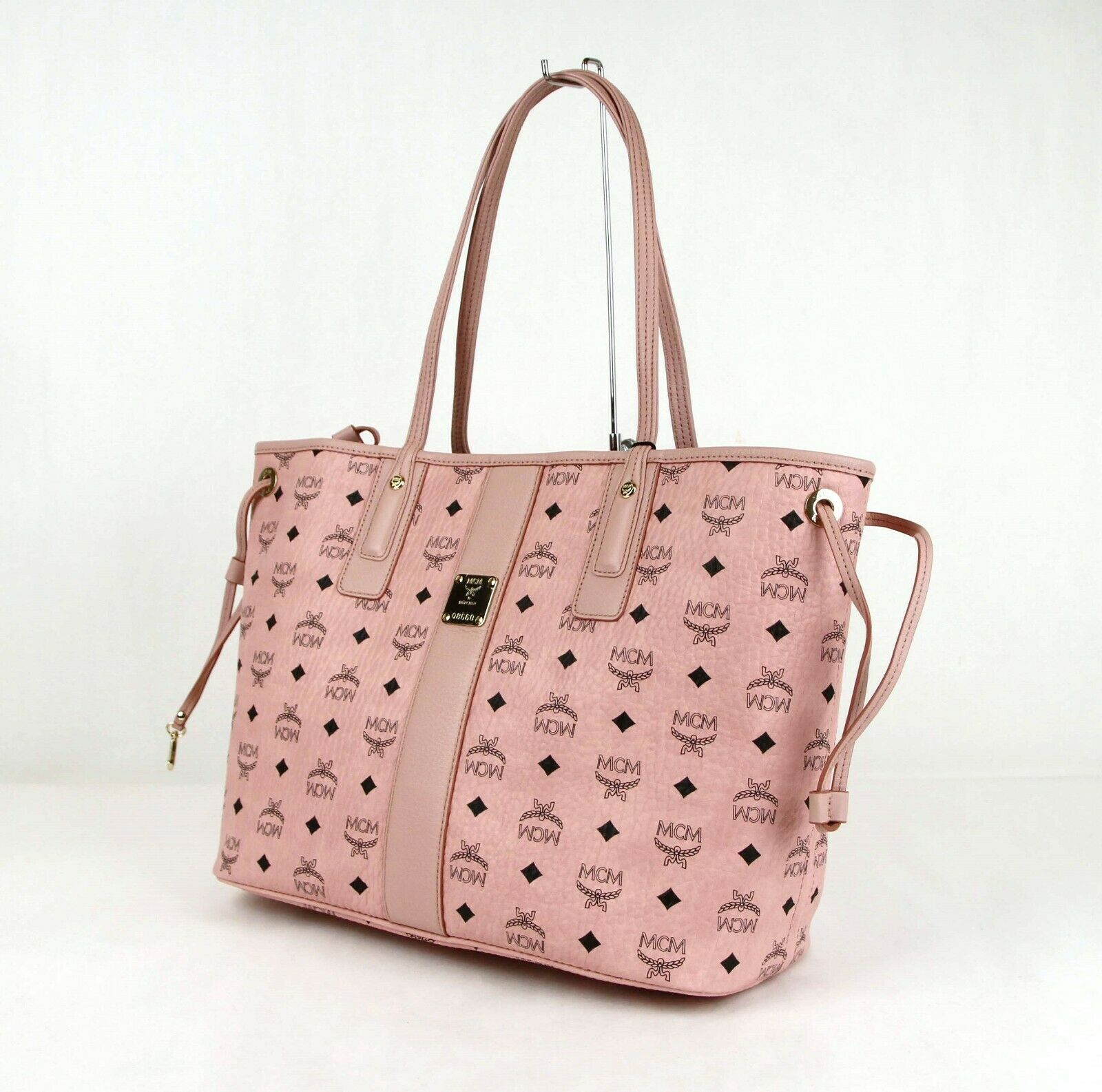 MCM Medium Liz Soft Pink Reversible Diamond Visetos Tote with Pouch