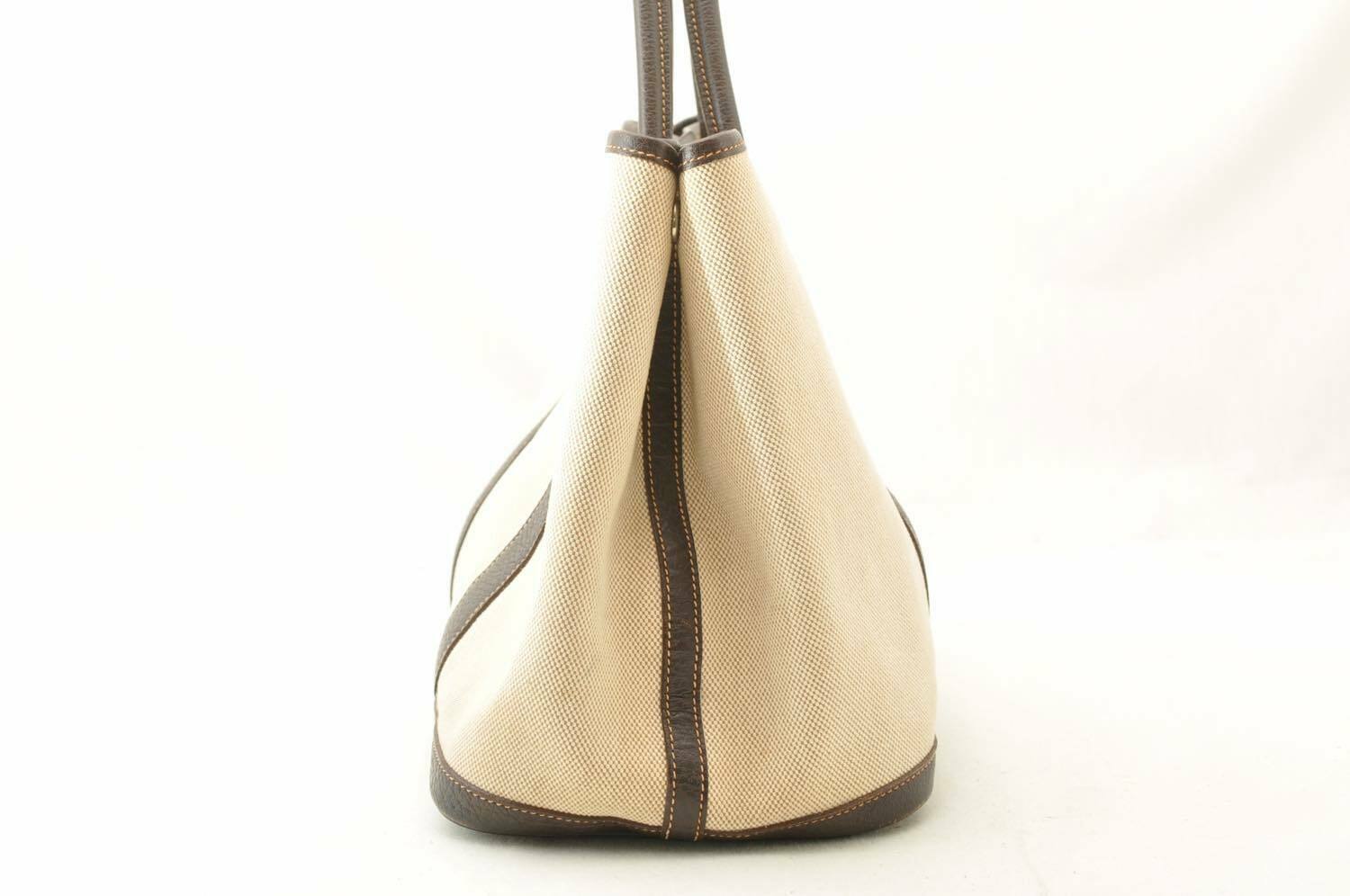 HERMES Canvas Garden Party PM Tote Bag White