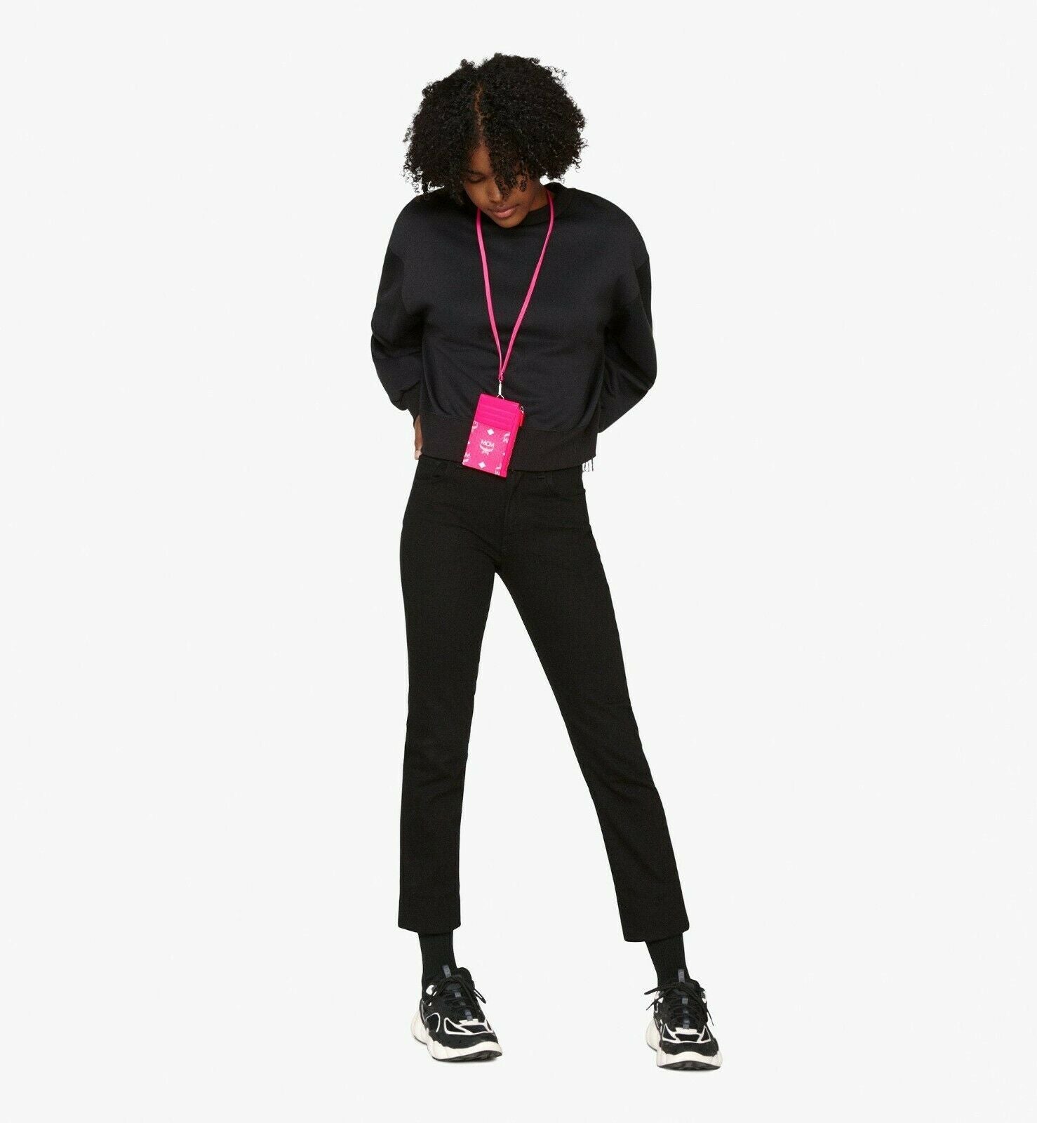 MCM Lanyard Card Holder in Visetos Coated Canvas Neon Pink