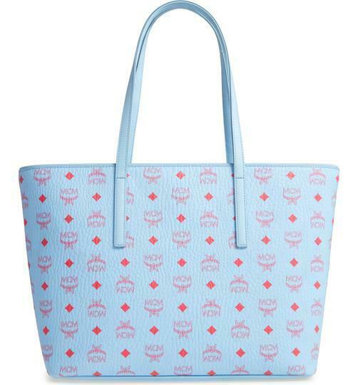 MCM Medium Anya Shopper Pastel Blue Leather Tote