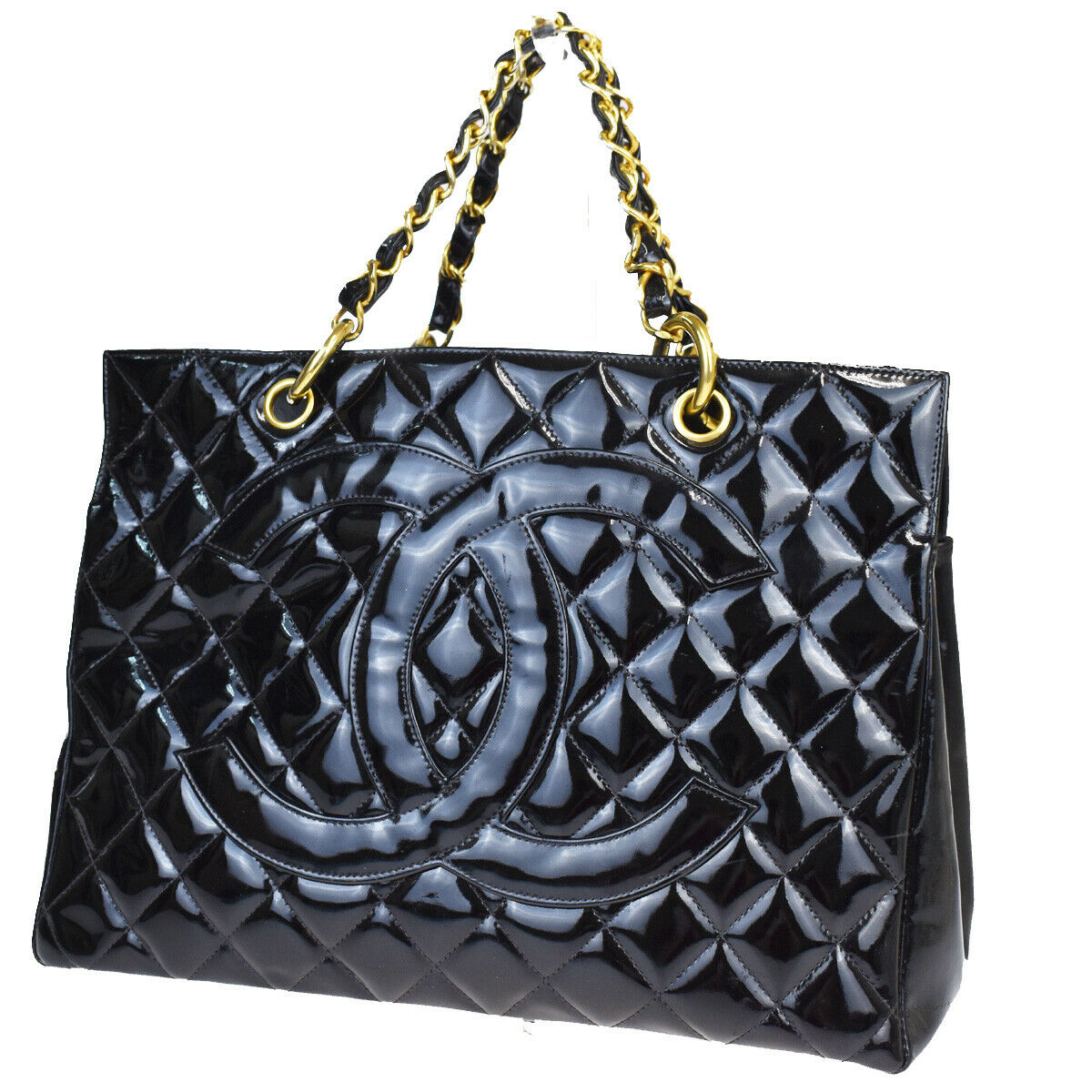 CHANEL CC GST Quilted Chain Hand Bag Patent Leather Black Vintage -  MyDesignerly