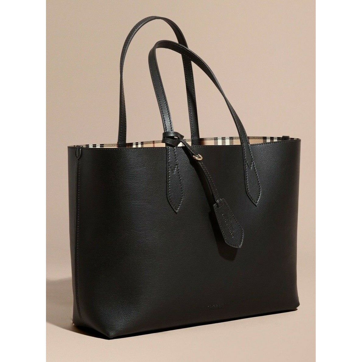 Burberry Medium Lavenby Black Haymarket Check Reversible Tote