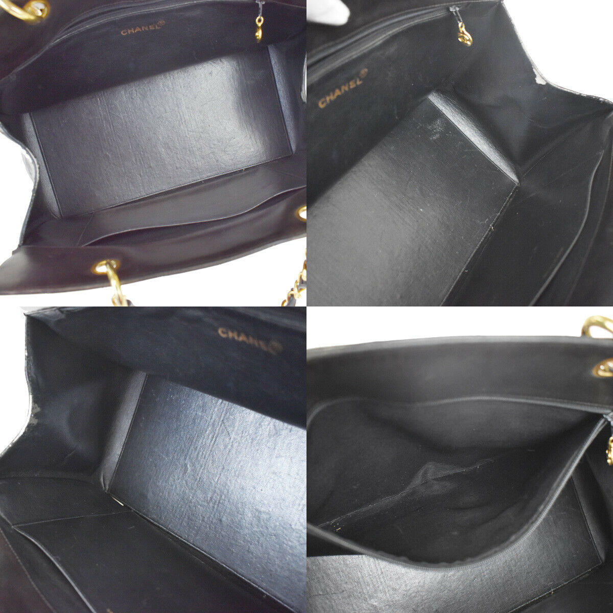 CHANEL CC GST Quilted Chain Hand Bag Patent Leather Black Vintage