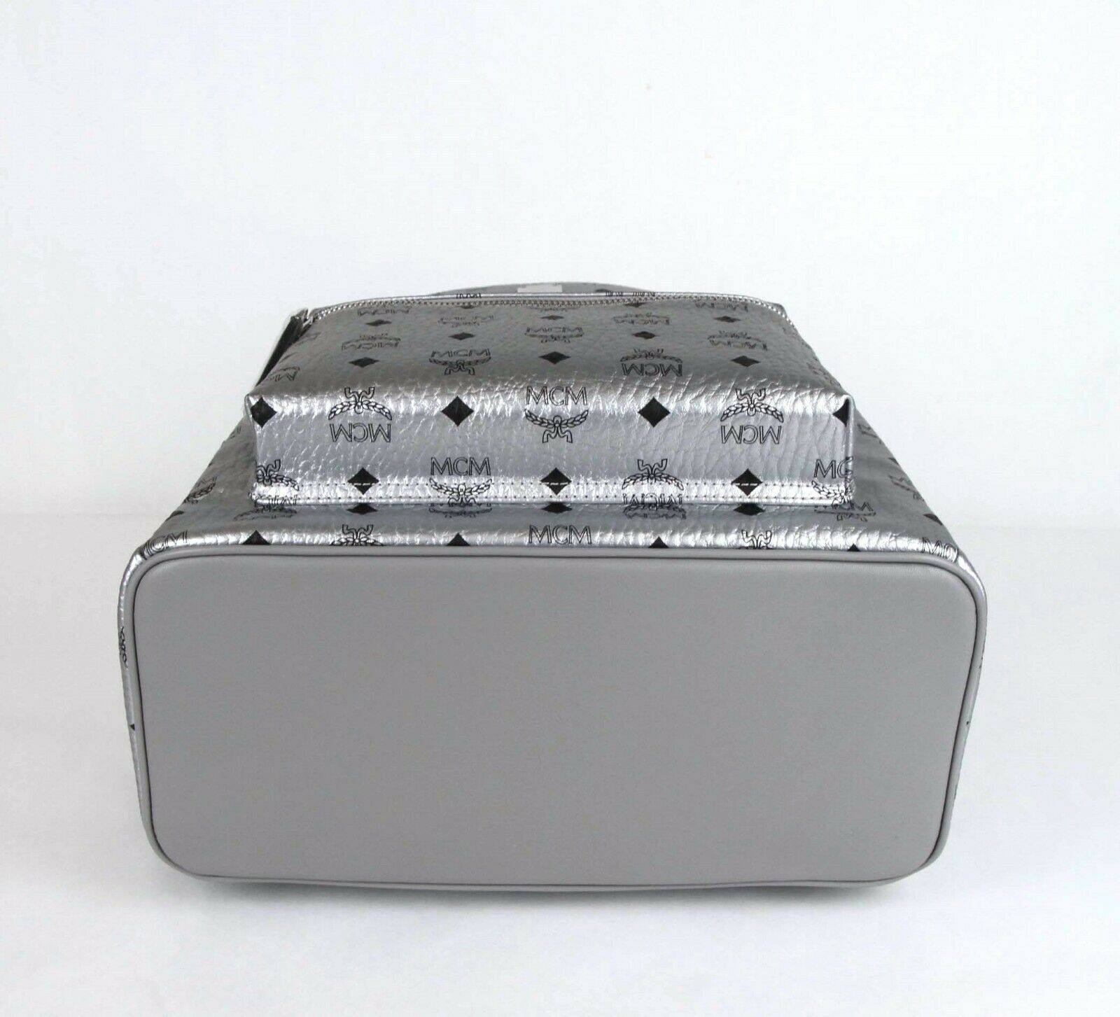 MCM Medium 40 Silver Coated Canvas Studded Backpack