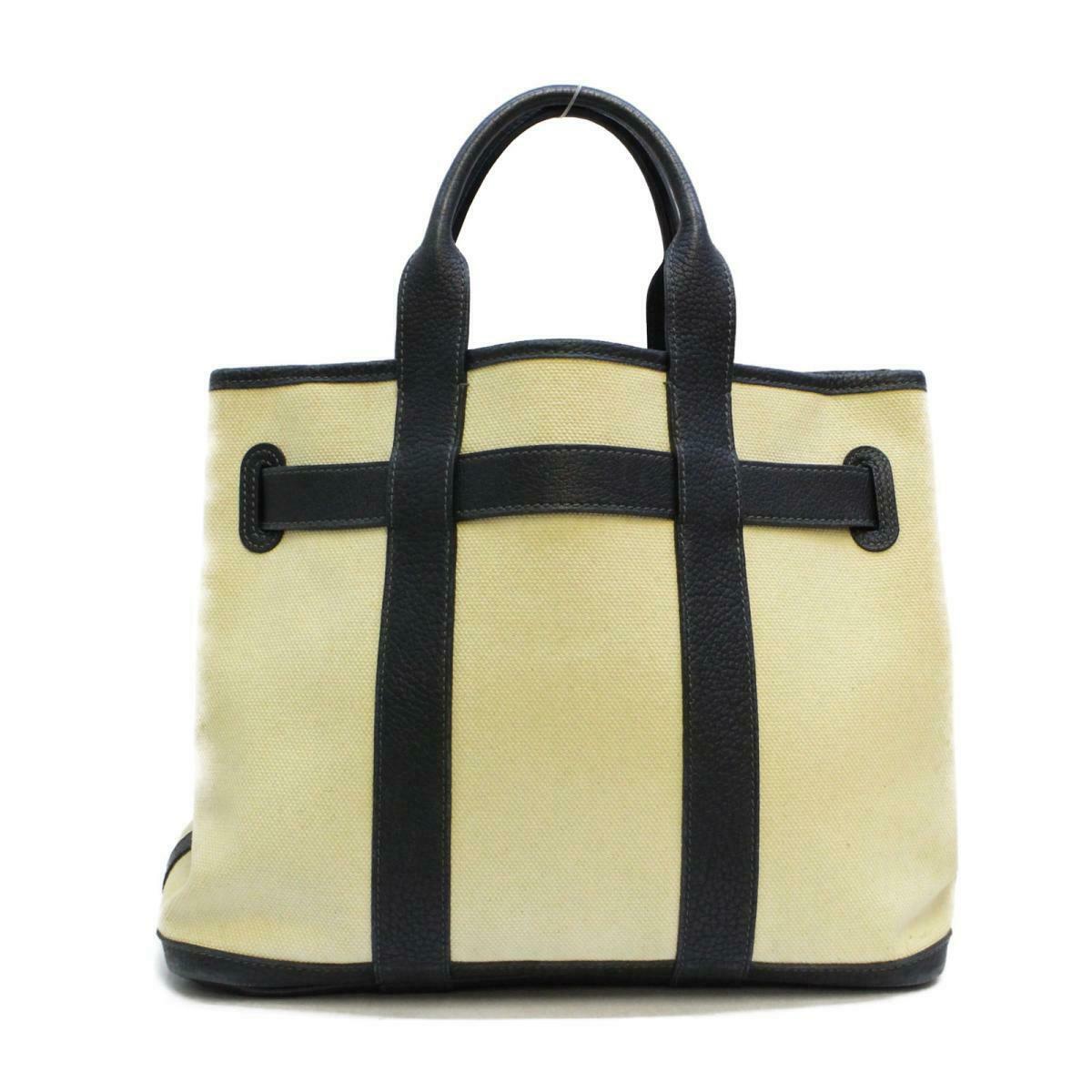 HERMES Petite Sunture PM Tote Hand Bag Canvas Leather Ivory