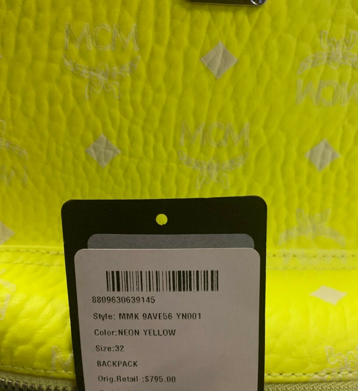 MCM Small 32 Neon Yellow Visetos Stark Studded Backpack