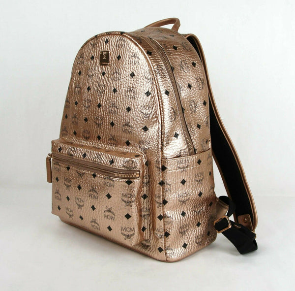 MCM Champagne Gold Coated Canvas Medium Backpack - MyDesignerly