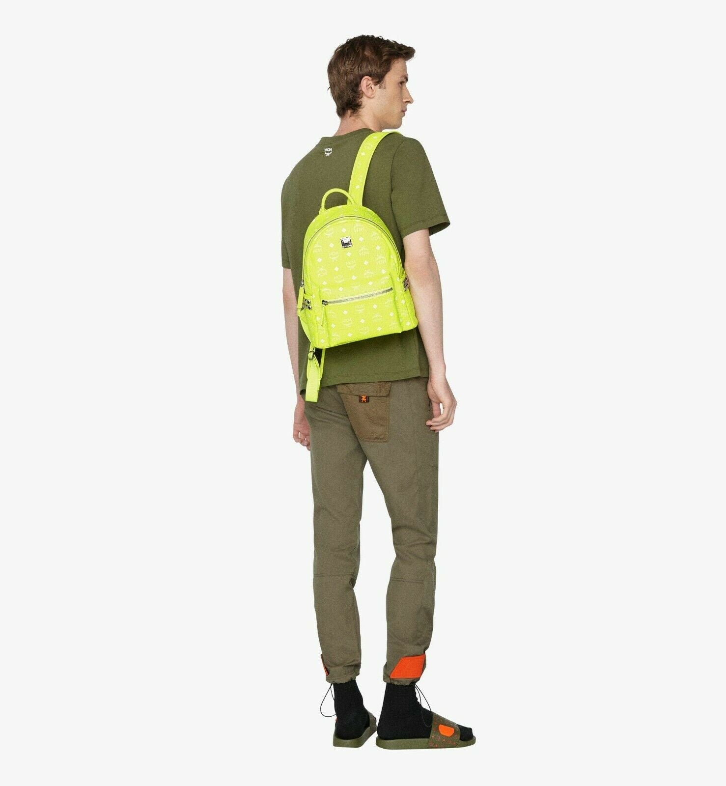 MCM Small 32 Neon Yellow Visetos Stark Studded Backpack