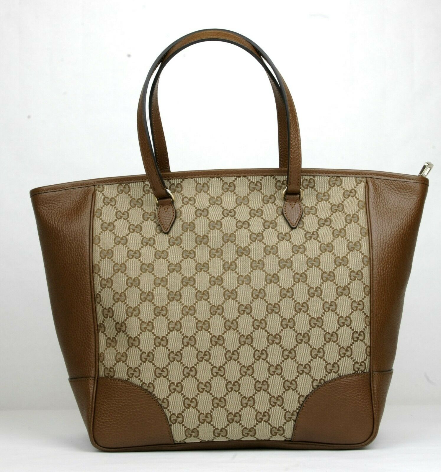 Gucci Large Bree Beige/Ebony GG Canvas Leather Tote Bag w/charm