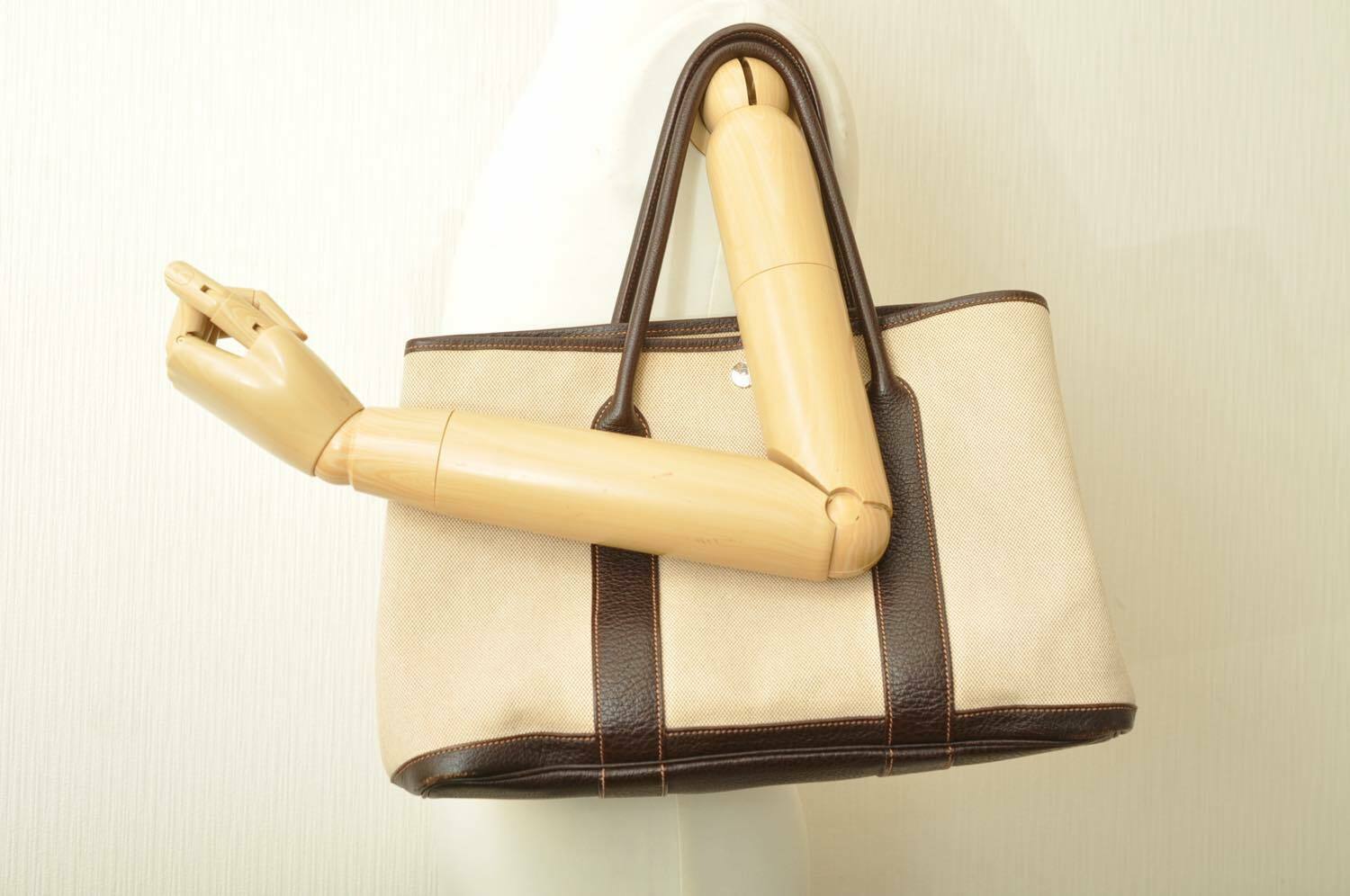 HERMES Canvas Garden Party PM Tote Bag White