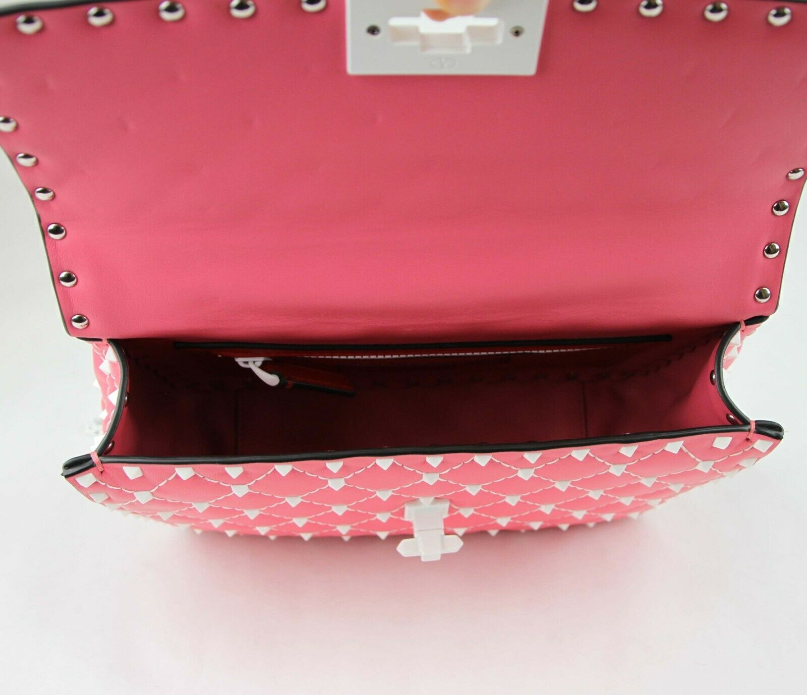 Valentino Rockstud Pink White Quilted Leather Chain Handbag