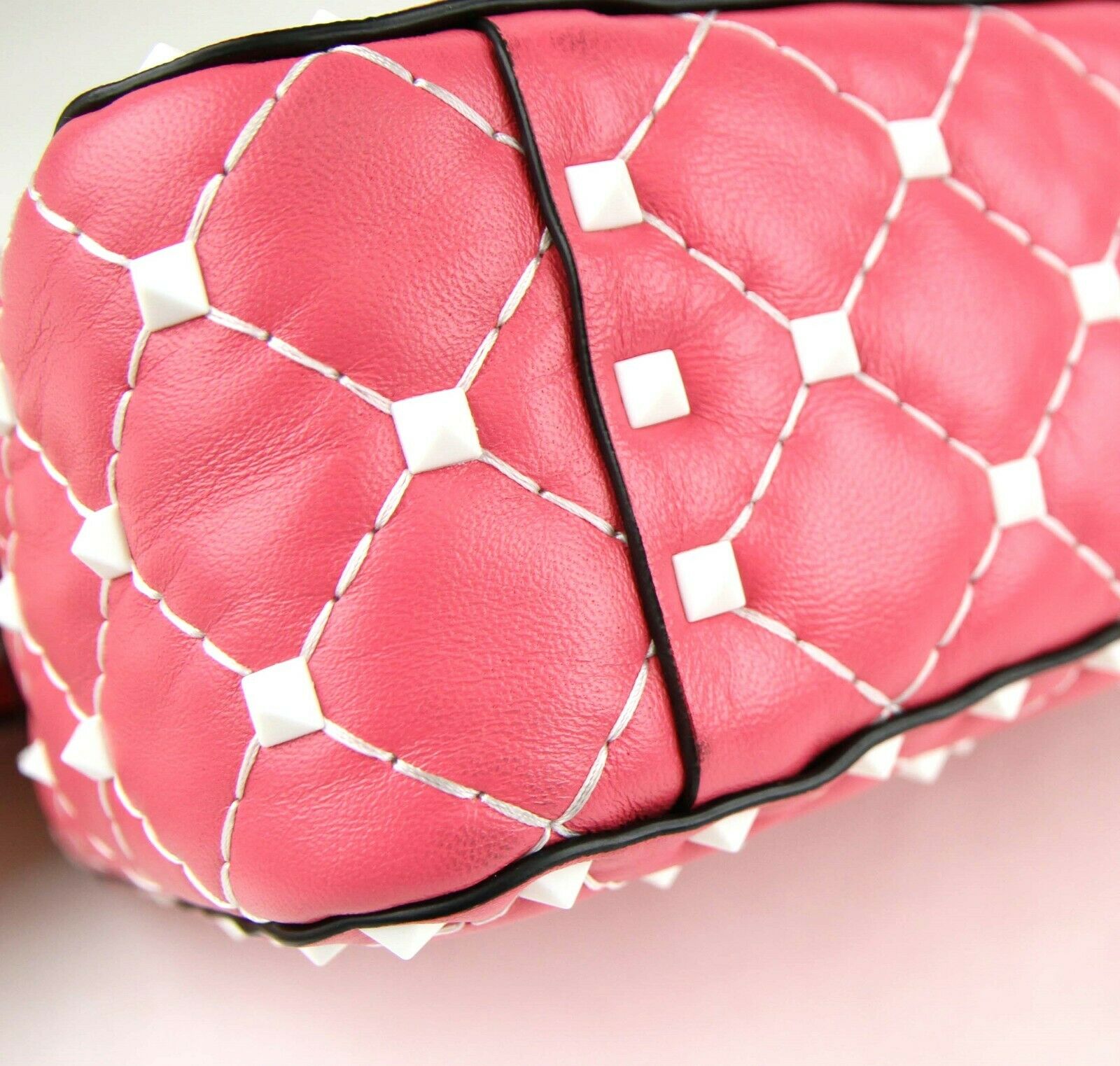 Valentino Rockstud Pink White Quilted Leather Chain Handbag