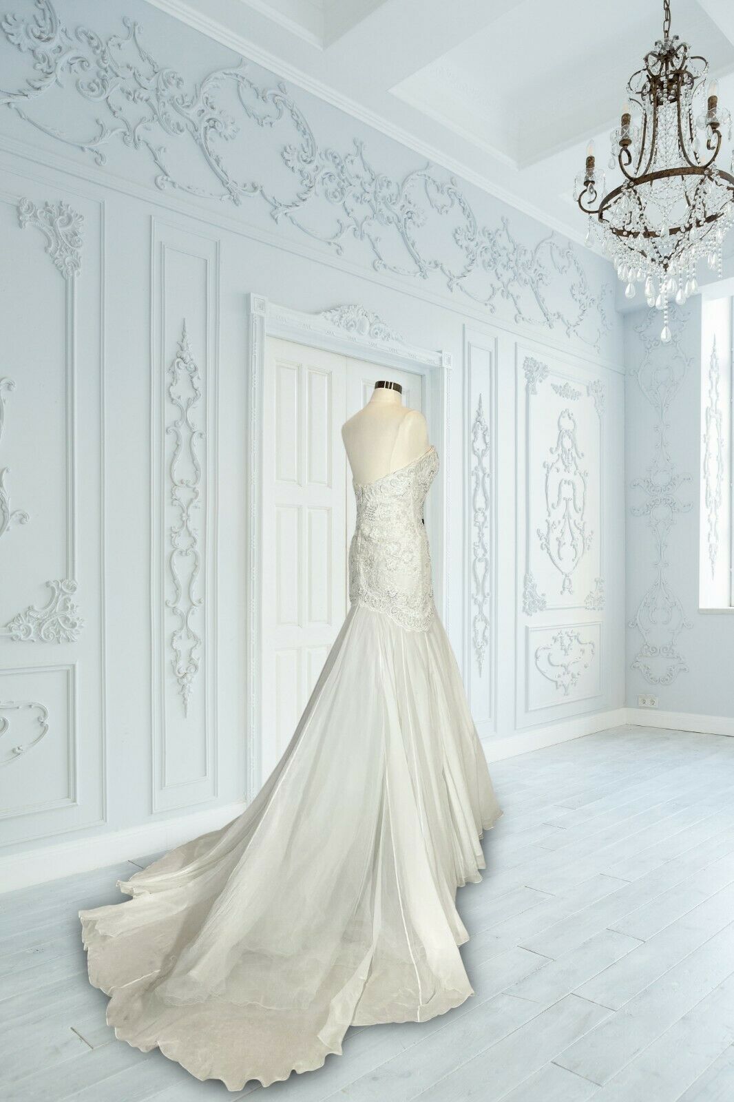 Watters Bridal White Silk Chiffon Minerva Embellished Mermaid Gown $4610