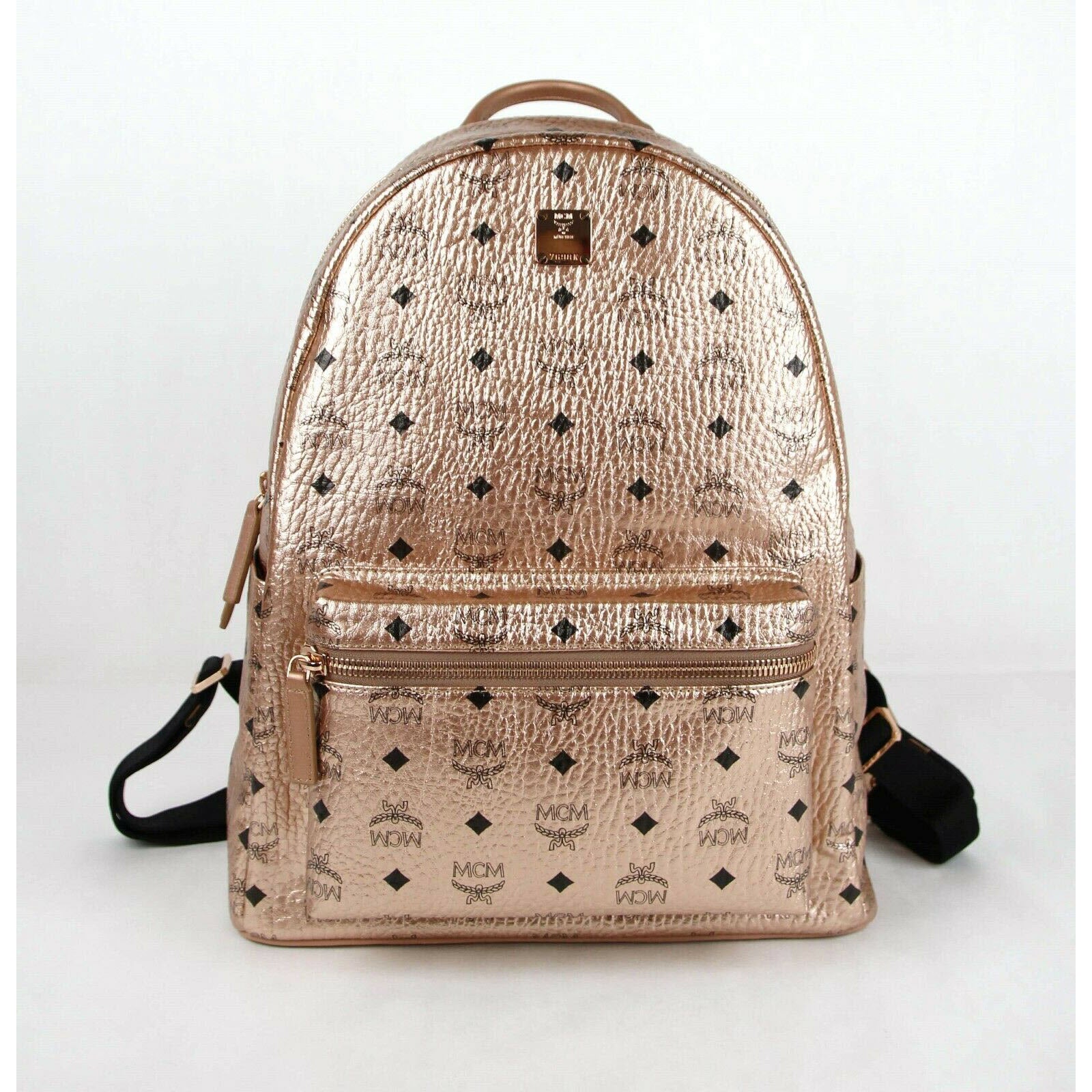 MCM Champagne Gold Coated Canvas Medium Backpack