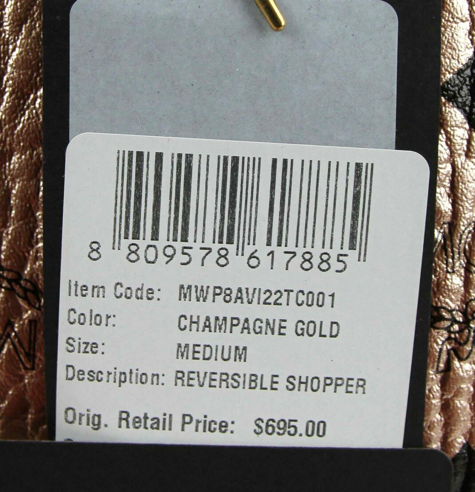 MCM Medium Liz Reversible Diamond Visetos Metallic Champagne Gold Tote with Pouch