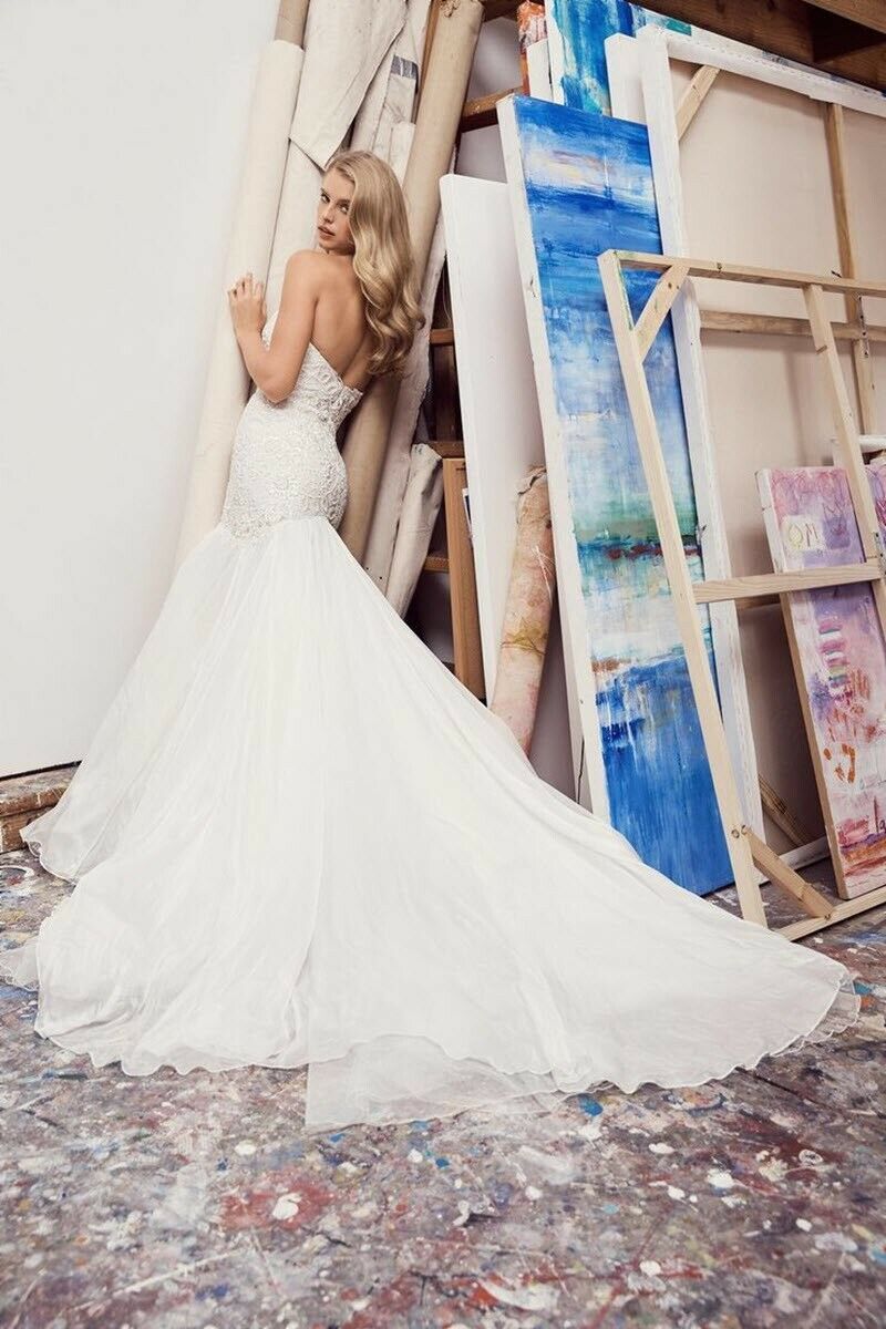 Watters Bridal White Silk Chiffon Minerva Embellished Mermaid Gown $4610