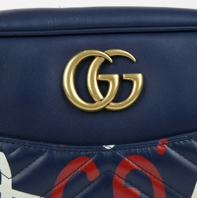 GUCCI Calfskin Gucci Ghost Print Medium GG Marmont Shoulder Bag Blue