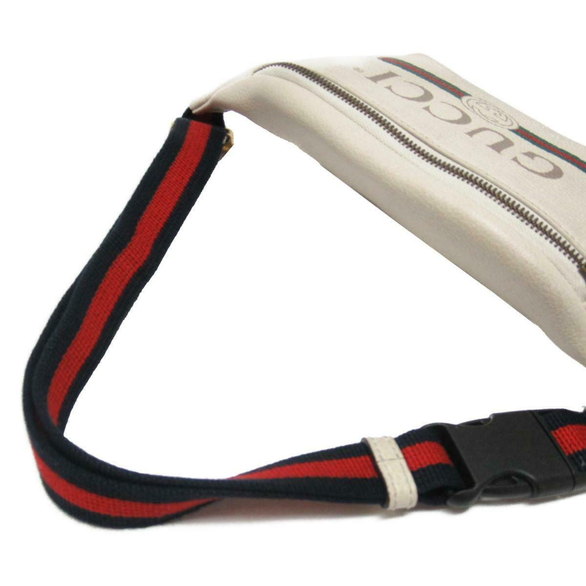 GUCCI Print Small Shoulder Belt Bag White Leather Logo