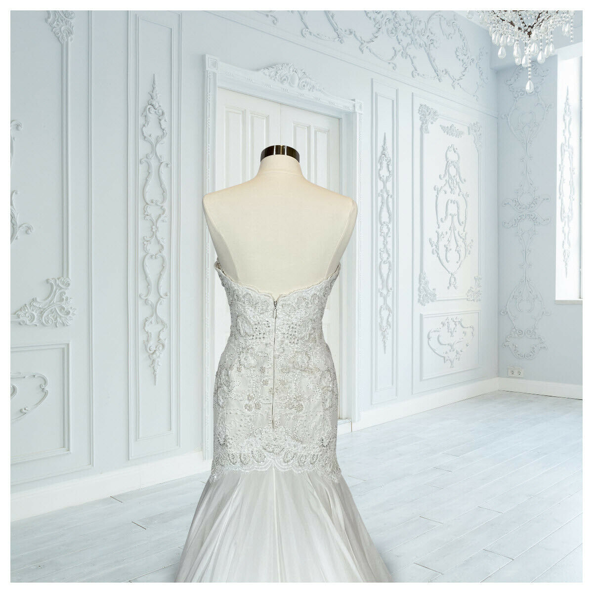 Watters Bridal White Silk Chiffon Minerva Embellished Mermaid Gown $4610