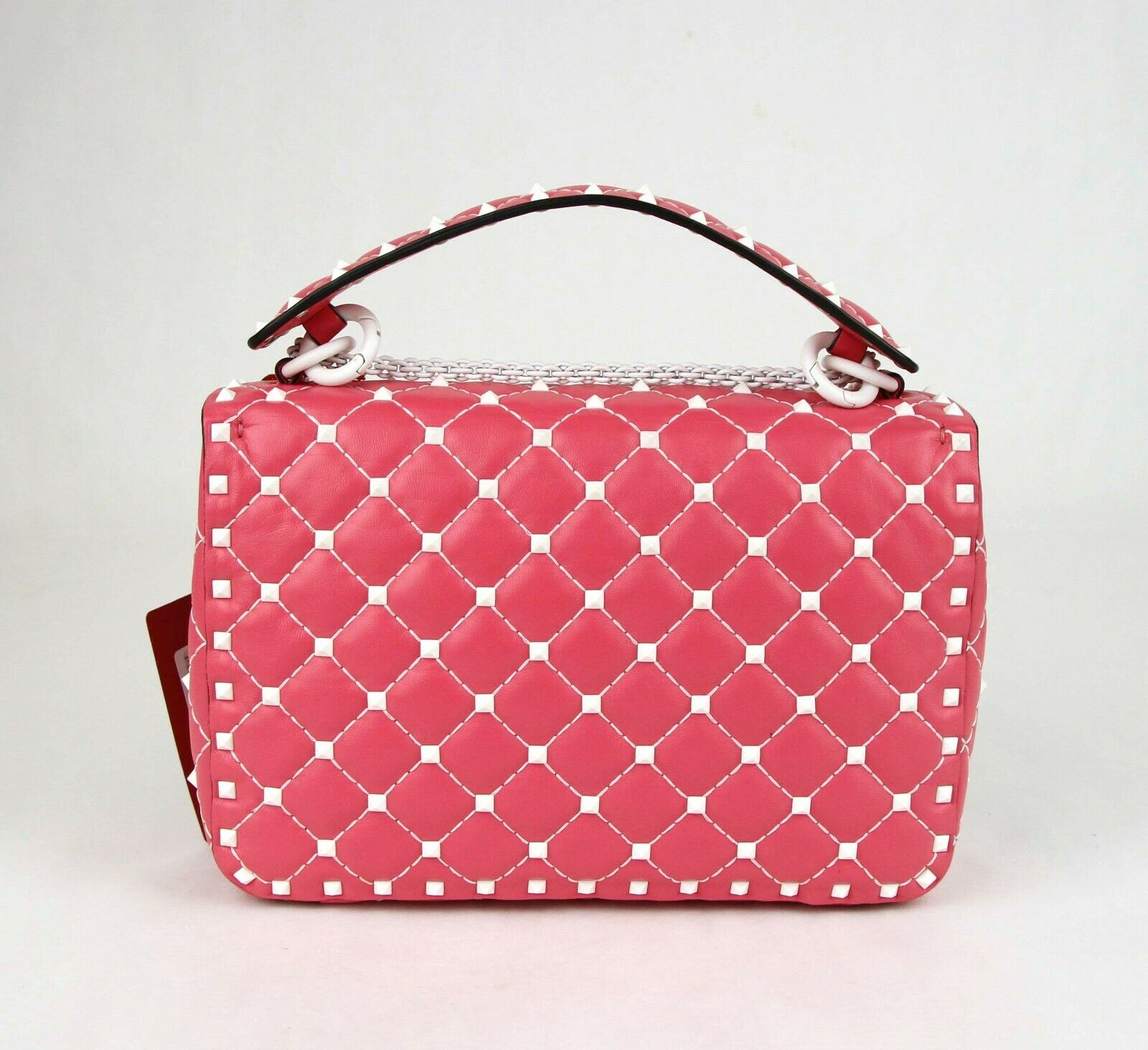 Valentino Rockstud Pink White Quilted Leather Chain Handbag