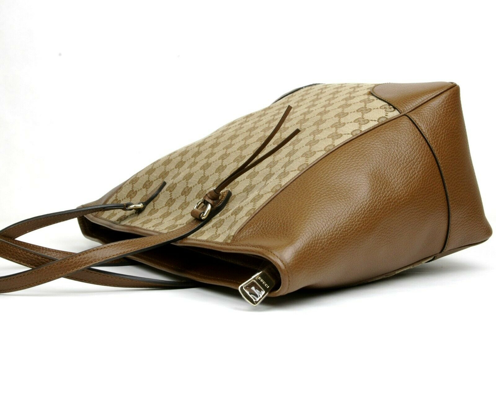 Gucci Large Bree Beige/Ebony GG Canvas Leather Tote Bag w/charm