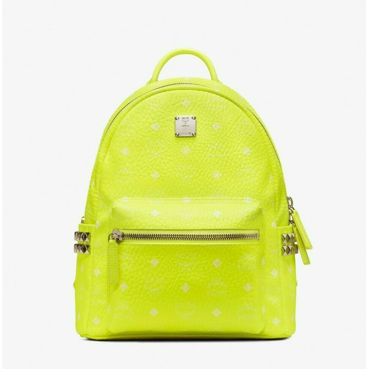 MCM Small 32 Neon Yellow Visetos Stark Studded Backpack  display picture 2