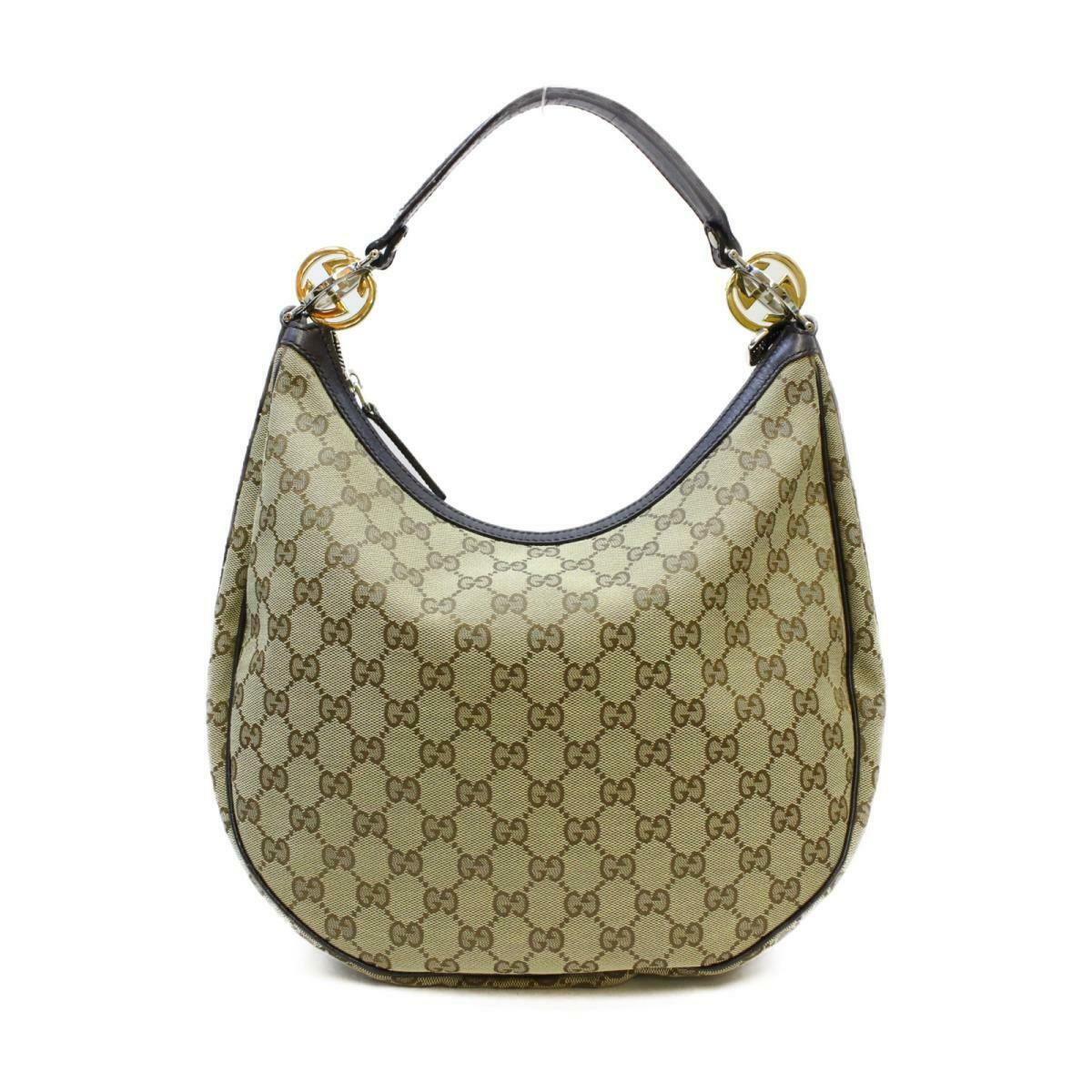 GUCCI One shoulder bag 232962 Leather GG canvas Beige Brown Dark brown