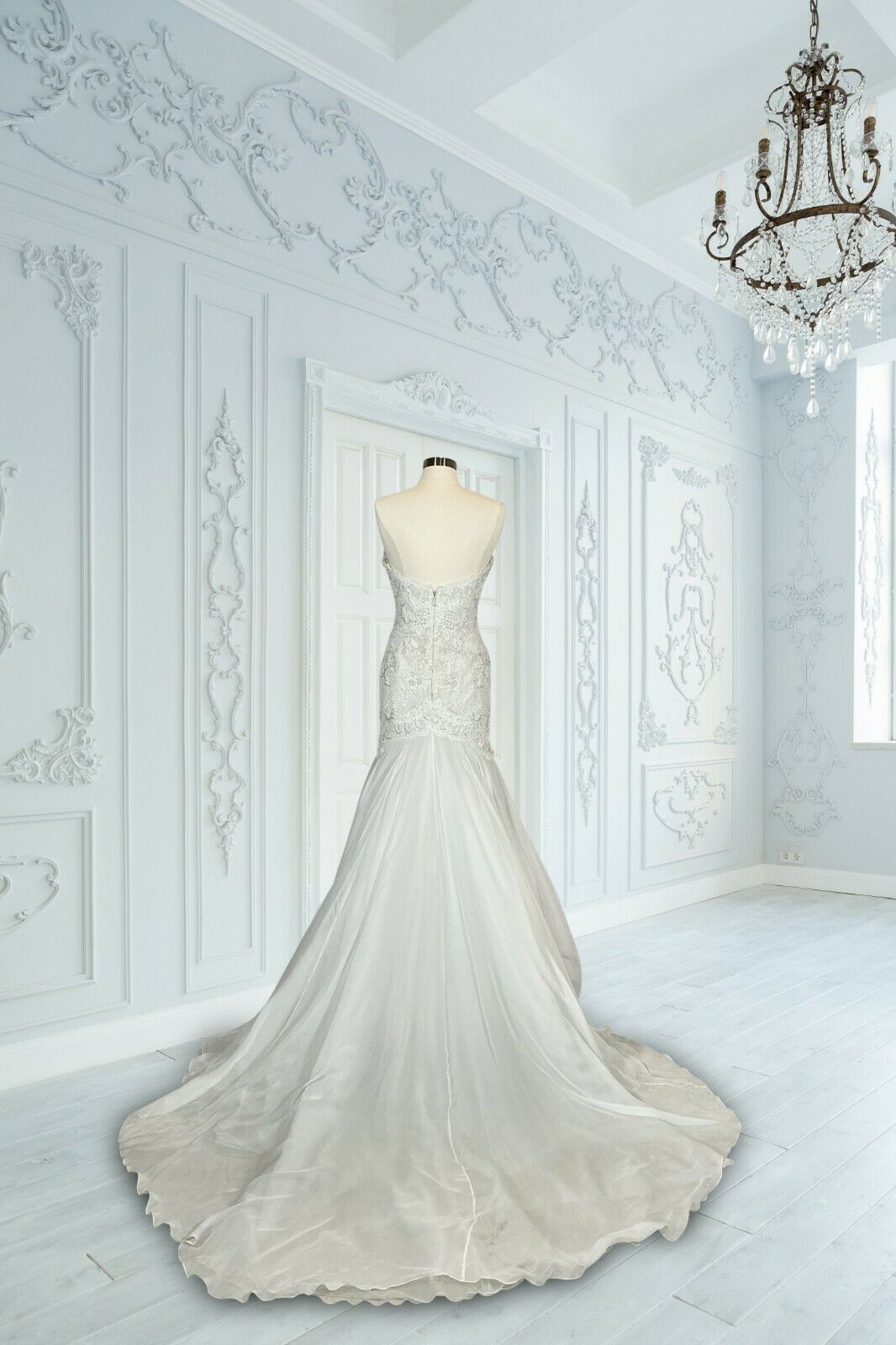 Watters Bridal White Silk Chiffon Minerva Embellished Mermaid Gown $4610