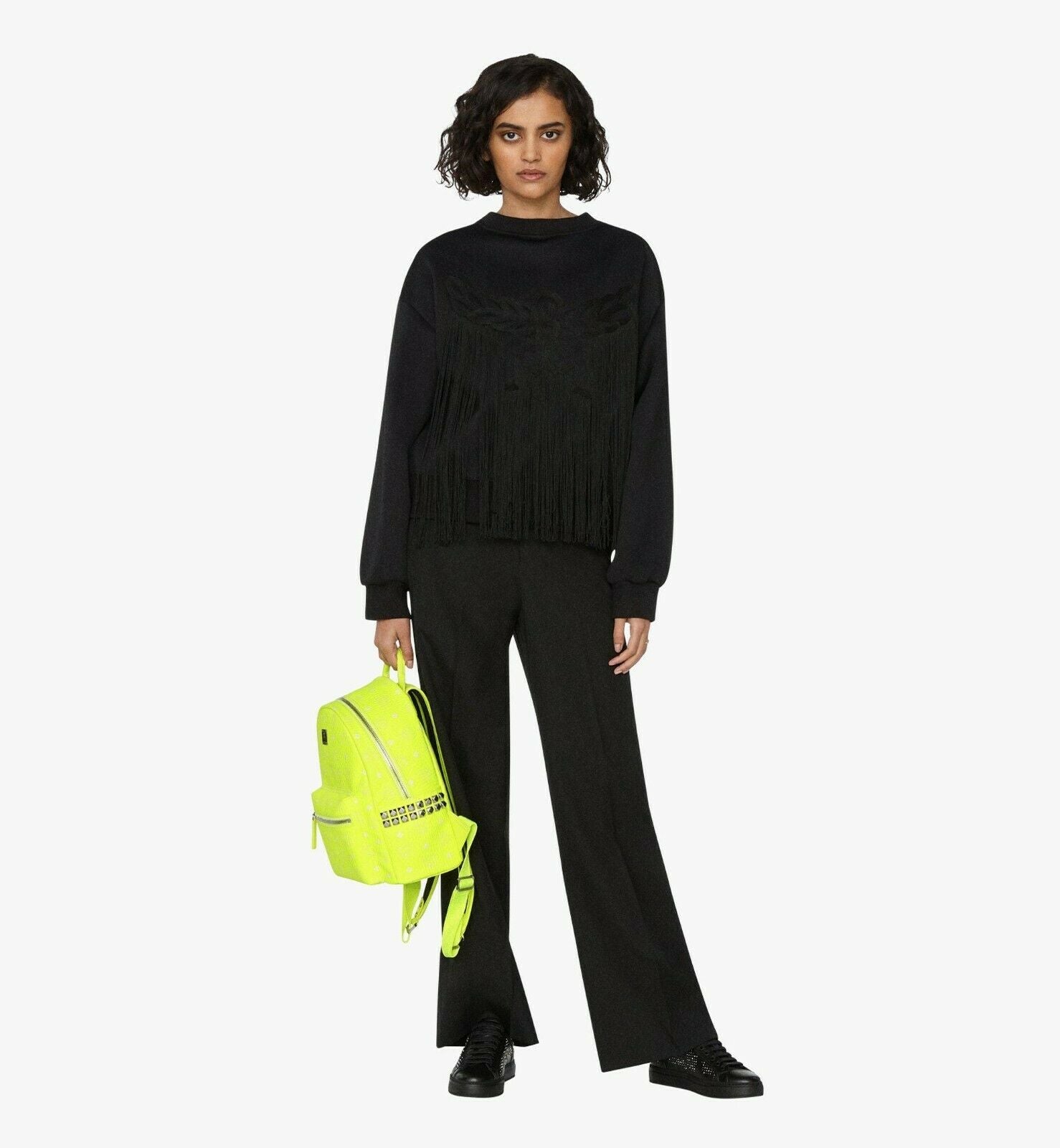 MCM Small 32 Neon Yellow Visetos Stark Studded Backpack