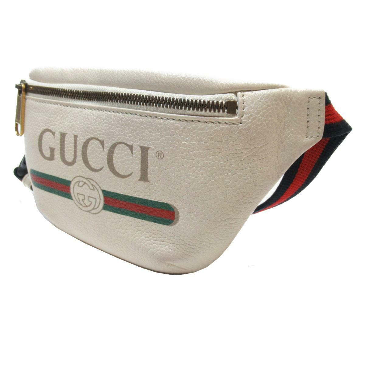 GUCCI Print Small Shoulder Belt Bag White Leather Logo