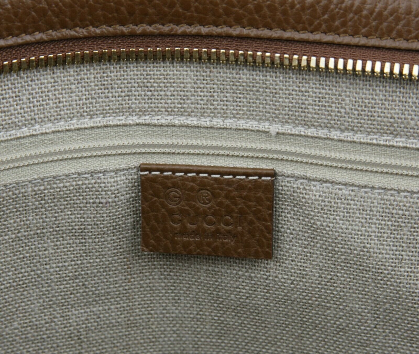 Gucci Large Bree Beige/Ebony GG Canvas Leather Tote Bag w/charm