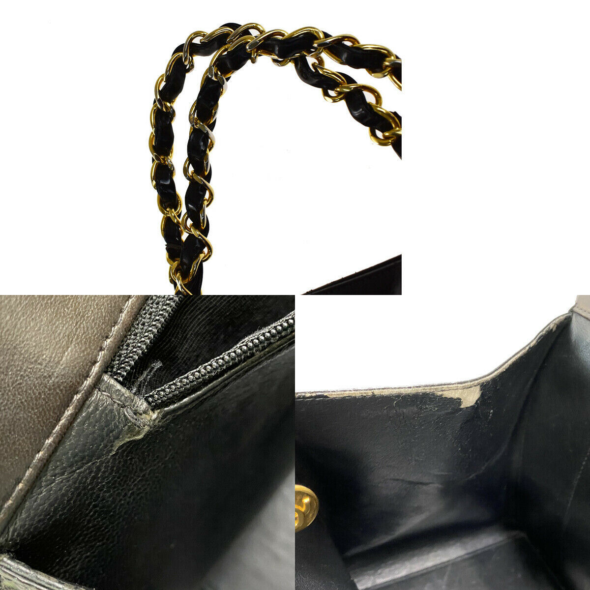 CHANEL CC GST Quilted Chain Hand Bag Patent Leather Black Vintage