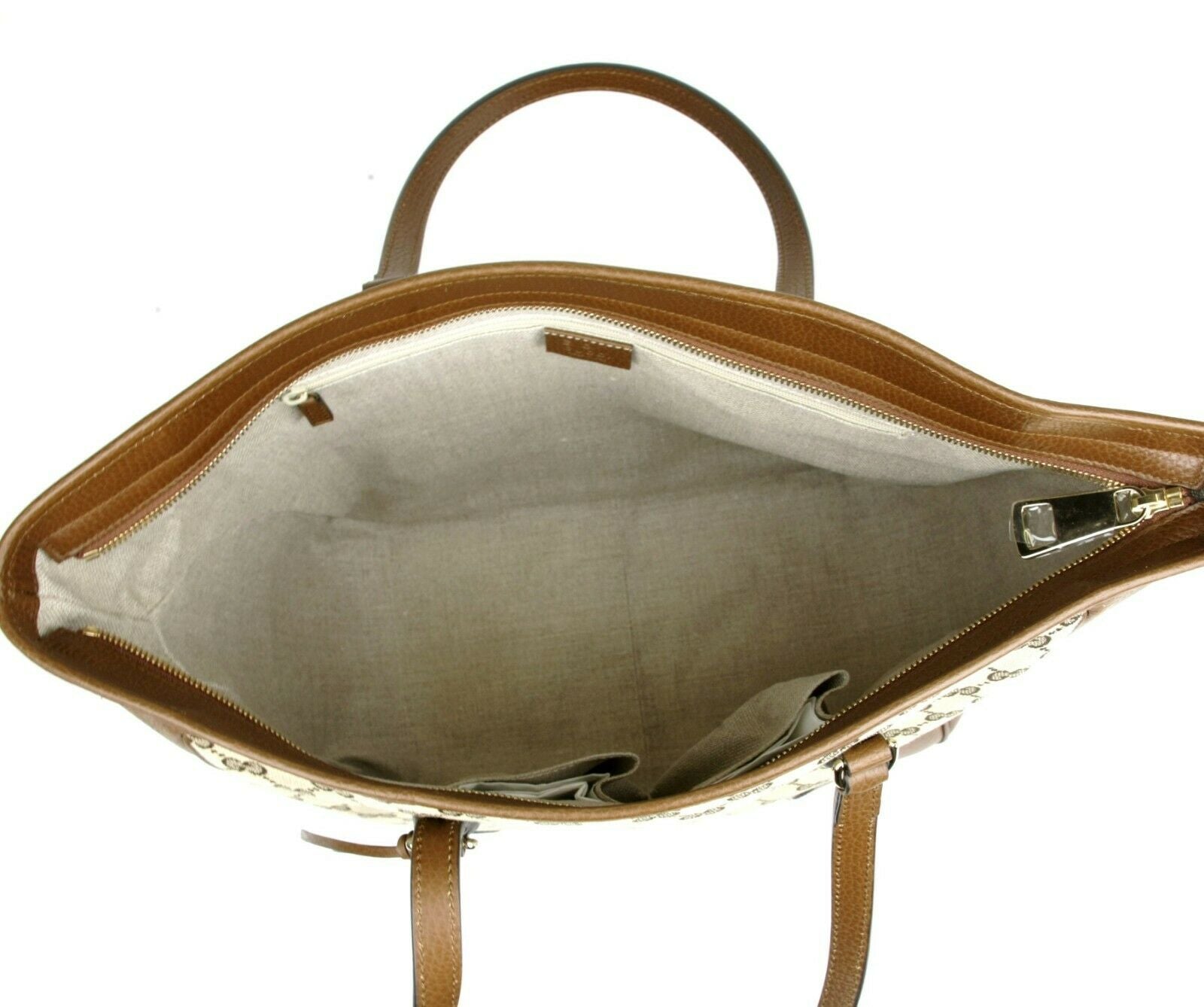 Gucci Large Bree Beige/Ebony GG Canvas Leather Tote Bag w/charm