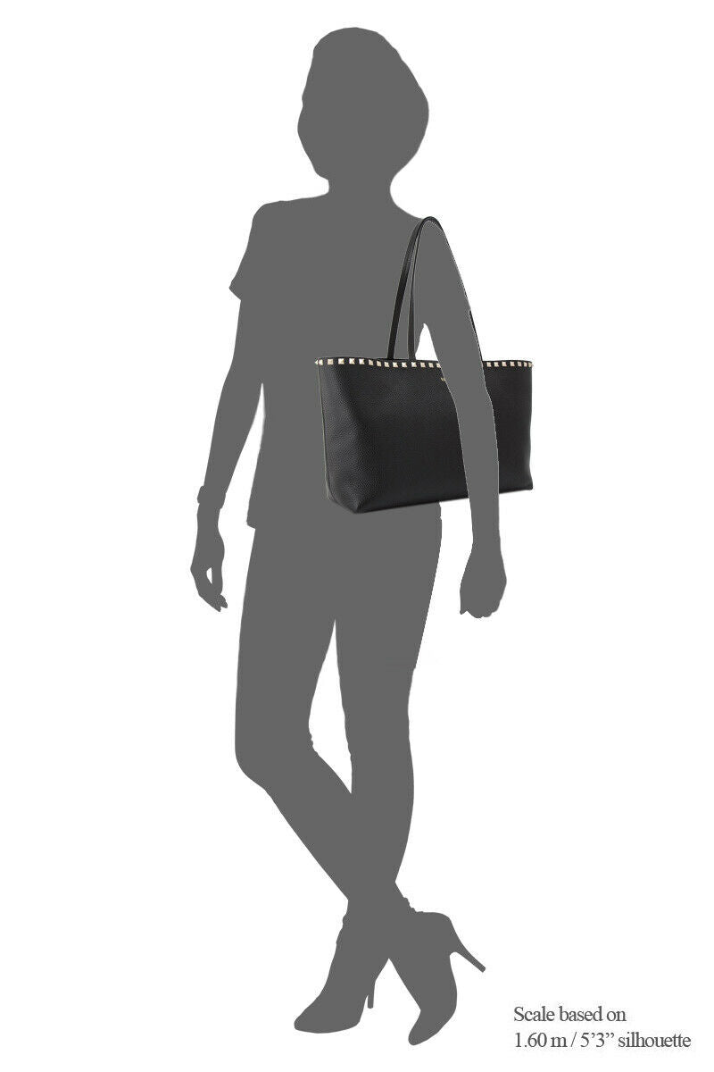 VALENTINO Grained Calfskin Rockstud Tote Black