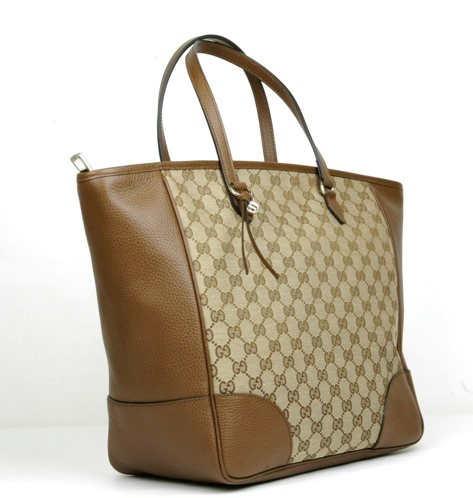 Gucci Large Bree Beige/Ebony GG Canvas Leather Tote Bag w/charm
