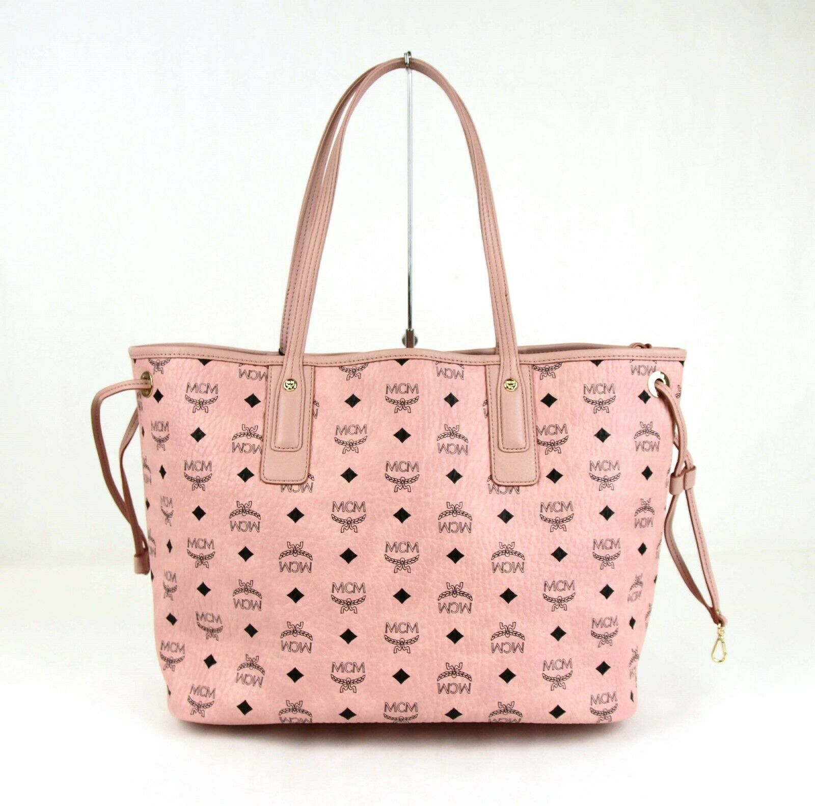 MCM Medium Liz Soft Pink Reversible Diamond Visetos Tote with Pouch