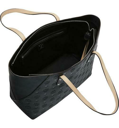 MCM Klara Medium Monogram Shopper Black Leather Tote