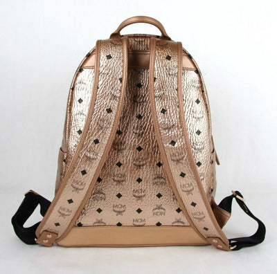 MCM Champagne Gold Coated Canvas Medium Backpack